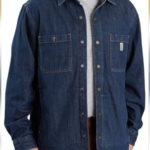 New Carhartt Men's Dark Denim Shirt Jacket Fleece Lined Size 2XL